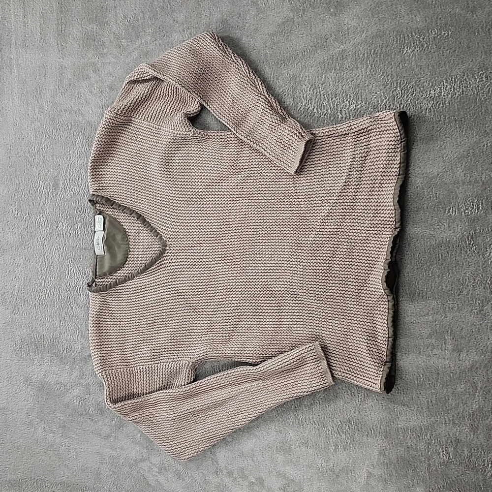 Vintage Miller Sweater Womens Size Medium Knit Tan V Neck Long Sleeve Pull Over